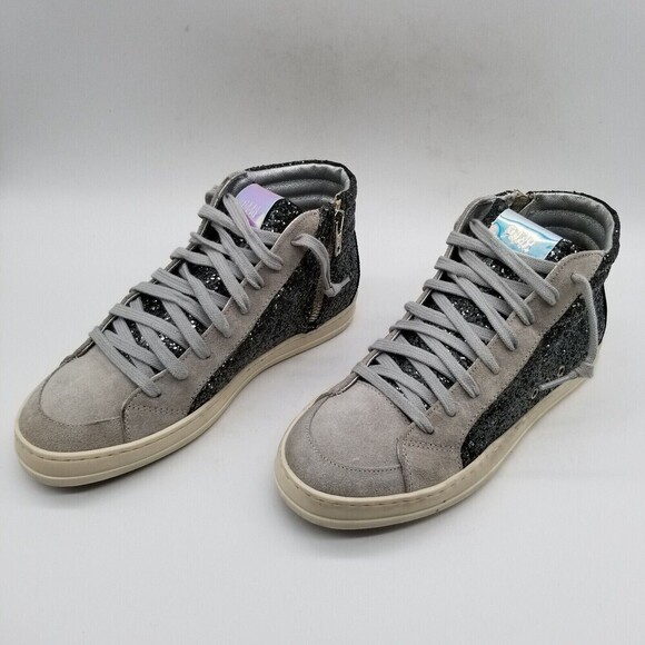 P448 Womens Gray Black Lace Up Skate Glitter  Mid Top  Sneaker Shoes Size 5 - Picture 3 of 6